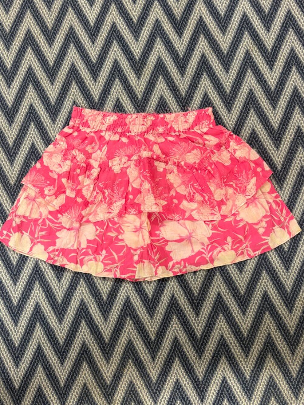 LoveShackFancy Pink Floral Ruffle Mini Skirt XS
